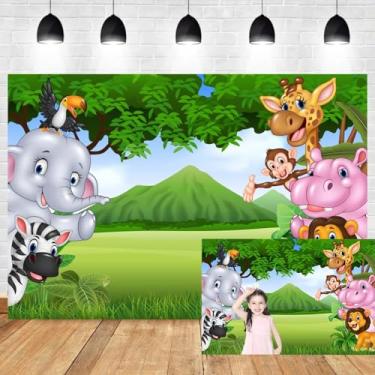 Imagem de Leyiyi 1,8 x 1,2 m Pano de fundo de desenho animado aniversário sala de fundo de parede selva zoológico, zebra, elefante, leão, macaco, pasta, montanha, chá de bebê, retrato, vinil, estúdio de vídeo