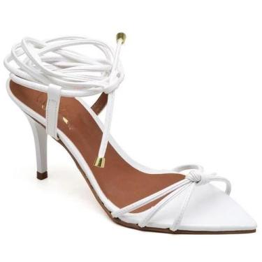 Imagem de Sandália Salto Médio Verniz Bico Folha Branco Ella's - Ellas Online, 3