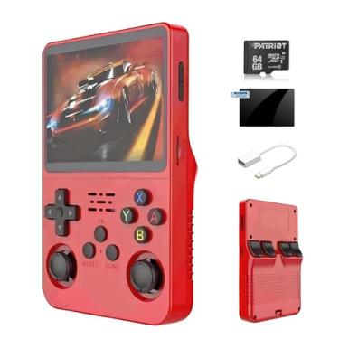 Imagem de Ugtenversi R36s Handheld Retro Gaming Console Linux System 64G TF Card, Support 15000+ Games, Portable Pocket Game Console 3.5-inch IPS Screen (red/64G)