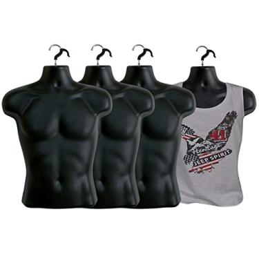 Imagem de DisplayTown Pacote com 4 Manequim Masculino, Torso, Forma de Vestido, Camiseta, Display, Bancada, Costas Ocas, Corpo, Tamanhos de Roupas Sm (Preto)