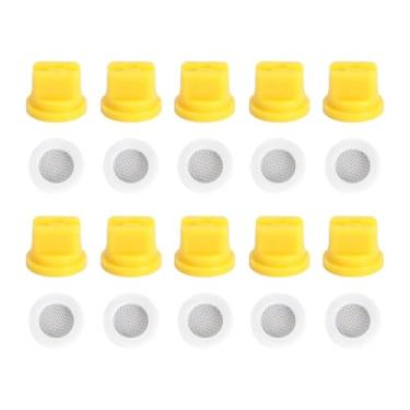 Imagem de Ioensy Bocais de ponta de pulverização de ventilador de 10x, bocais de pulverizador agrícola substituem 10 anéis de filtragem o 110 ° para limpeza de remoção, Amarelo