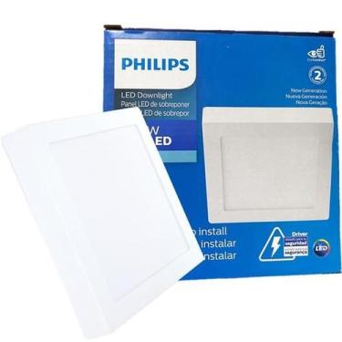 Imagem de Kit 2 Plafon Quadrado Sobrepor 12w Philips Luz Branca 6500K