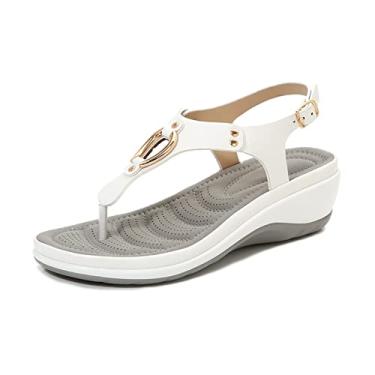 Imagem de Sapatos de praia femininos verão salto alto solado confortável sandálias casuais chinelos(White,37EU)