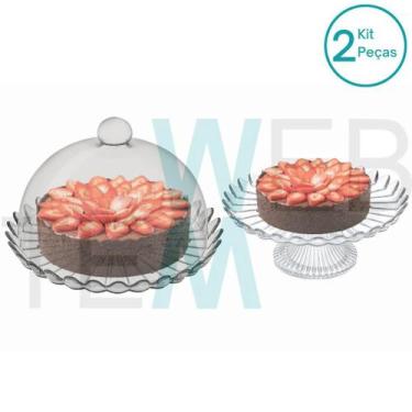 Imagem de Conjunto Boleira de Vidro Sem Pé e Prato para Bolo com Pé Pétalas de J