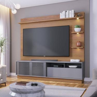 Imagem de Estante para TV até 70 Pol com Led e Ripado 200x180cm Campeche Freijó Cinza