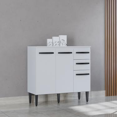 Imagem de Balcão de Cozinha com Tampo 3 Portas 90cm Isadora Poquema - Branco
