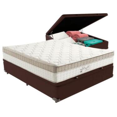Imagem de Cama Box Baú Casal Marrom + Colchão King Best Bege Molas Ensacadas Anj