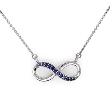Imagem de Glitz Design Colar com símbolo de infinito com acabamento em ouro branco com safira azul, Metal, Zircônia cúbica