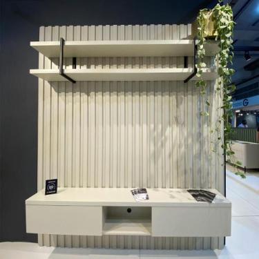 Imagem de Painel Ripado para TV 200cm com Nicho e Prateleira 100% MDF - Casa Lar