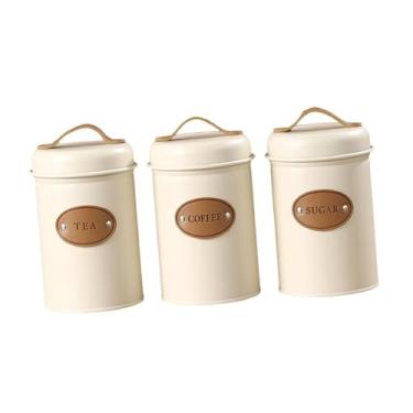 Imagem de ＫＬＫＣＭＳ 3 Peças de Latas Herméticas para Cozinha, Latas para Armazenamento de Alimentos, Decoração de Fazenda, Lata de Chá E açúcar, Tampa Hermética para Café, Branco