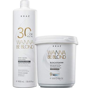 Imagem de Kit Água Oxigenada 30 Volumes 9% 900ml + Pó Descolorante 500g Wanna Be Blond Braé