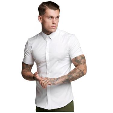 Imagem de Camisa Lisa Social Basica Manga Curta Masculina - estacaomix, Branco, 