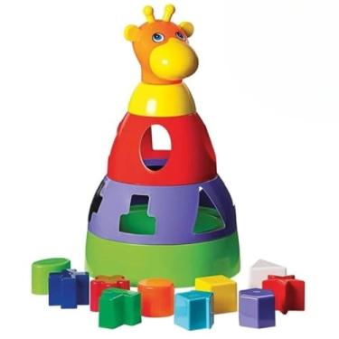 Imagem de Brinquedo Educativo Girafa Didática Com Formas Geométricas Coloridas Para Encaixar Infantil