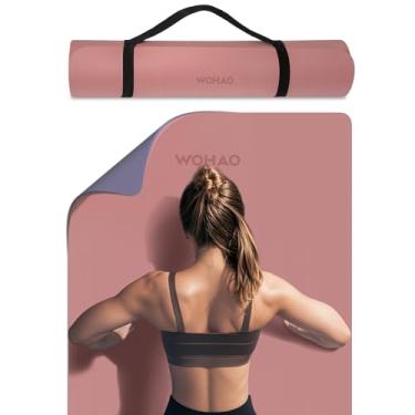 Imagem de WOHAO Tapete de ioga extra grosso de 8 mm, tapete antiderrapante de 182,88 cm x 71,12 cm, material POE reversível de duas cores duplas, com alça de transporte para ioga, pilates, academia em casa