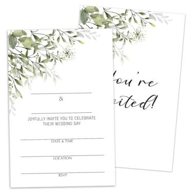 Imagem de Convites de casamento Greenery, 25 convites de preenchimento para recém-casados Sr. e Sra. com envelopes, decorações de festa de casamento e chá de panela - N27