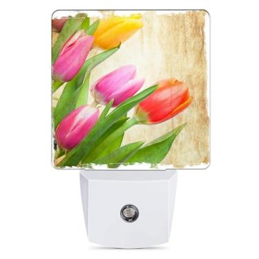 Imagem de Jopowide Lâmpada Noturna Vintage Tulipas Com Sensor De Anoitecer E Amanhecer, Luminária De Parede Inteligente Para Decoração De Casa, Quarto Infantil, Banheiro, Cozinha E Corredor, Presentes