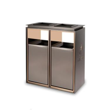 Imagem de Lixeira para Área Externa Coluna quadrada do cinzeiro do metal do tambor dobro da lata de lixo exterior, lata de lixo comercial grande do agregado familiar moderno (com cinzeiro) Lixeira para Área Ext