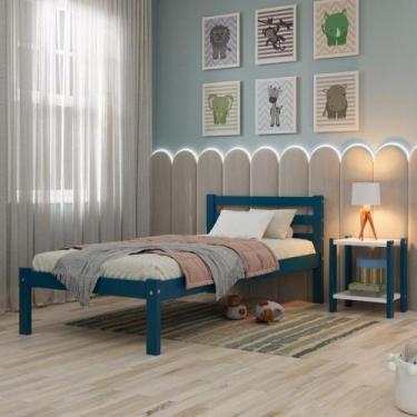 Imagem de Cama Solteiro Linna em Madeira Maciça Mdf Azul - Arbol Movelaria