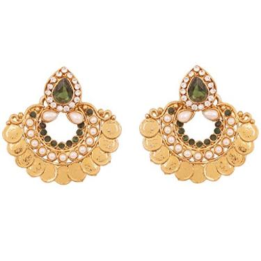 Imagem de Brincos de designer de moedas inspirados no templo de bollywood indiano Touchstone em tom dourado antigo