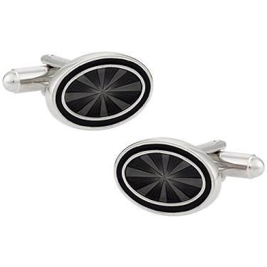 Imagem de Abotoaduras em tom de prata esmalte preto Cuff-Daddy com caixa de apresentação