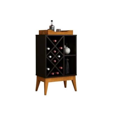 Imagem de Aparador Bar BA Com Adega e Bandeja Espelhada Estilo Retrô Cor Preto -