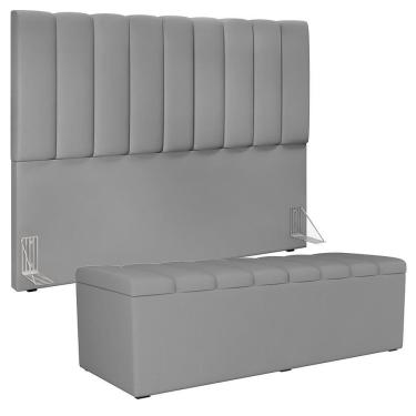 Imagem de Kit Cabeceira Cama Box Casal Queen 160cm Com Calçadeira Baú Cinza