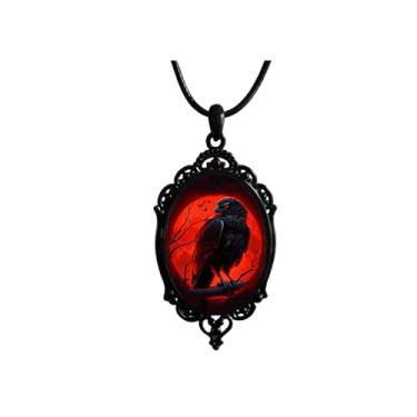 Imagem de bike8 Colar gótico de bruxa camafeu para mulheres vintage morcego cristal pandente colar punk corvo vidro colar gótico vampiro colares de fantasia de Halloween bijuteria, Large Size, Metal, Sem Pedra