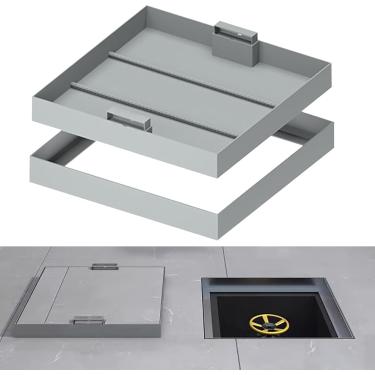 Imagem de Tampa de bueiro embutida Tampa de bueiro em aço inoxidável, tampa da fossa séptica quadrada com base e ganchos para cobertura decorativa interna/externa, design de ralo de descarga invisível