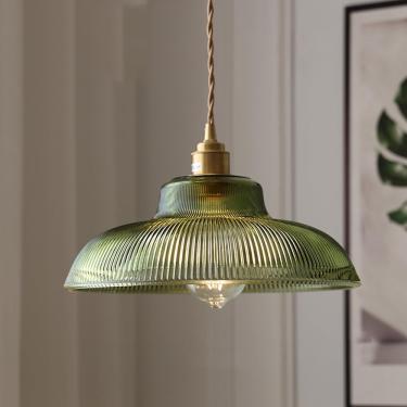 Imagem de Moderno verde listrado pingente de vidro luz grande cúpula pingente iluminação cone de luminária de teto de vidro nervoso Lâmpada vintage para a ilha de cozinha Bedroom Sala de jantar Barra