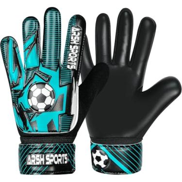 Imagem de Arsh Sports Luvas De Goleiro Futebol Para Crianças, Juvenil, Meninos E Meninas, Palma Látex 4 Mm, Antiderrapante, Proteção Dupla Pulso Super Gip (Preto-Ciano, Tamanho 2, Adequado Crianças A 5 Anos)