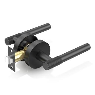 Imagem de Amerdeco 1 pacote com maçanetas de porta de passagem em preto fosco, maçanetas resistentes e sem travamento para hall, armário, área de escritório, shopping centers AM0027