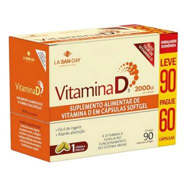 Imagem de Vitamina D3 2.000ui (Leve 90 Pague 60 Cápsulas) - Auxilia na absorção de cálcio, na formação de ossos e dentes, age no sistema muscular