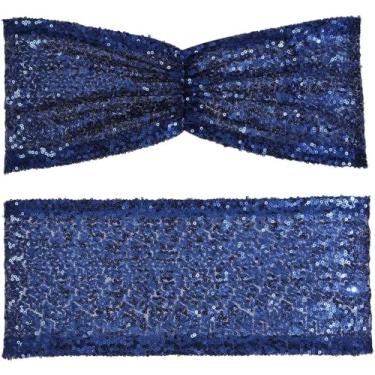 Imagem de 10/50 peças faixas de cadeira dobráveis com lantejoulas douradas fúcsia opcionais, capas de cadeira dobráveis com laço para decorações de festa de casamento, banquete e recepção, azul, 10 peças