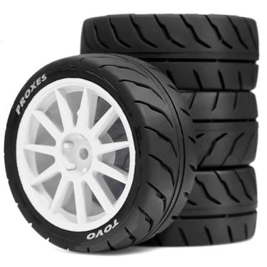 Imagem de Chanjorlin 1/10 RC On Road Racing Tires and Wheels 12mm Hex OD 2.72'' RC Rally Street Tyres for 1:10 Scale Touring Drift Car Tamiya TT01 TT02 XV01 TA06 A959 PTG2 HPI KYOSHO HSP Traxxas 4PCS (White)