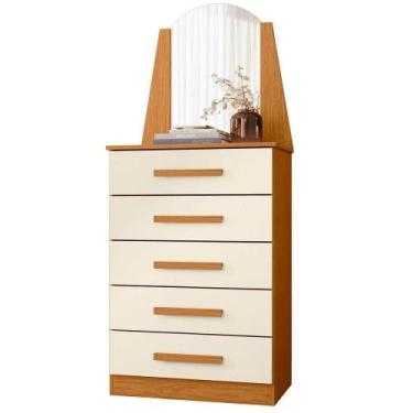 Imagem de Cômoda 5 Gavetas Com Espelho Mdp Valentina Cinamomo Off White - ALBATR