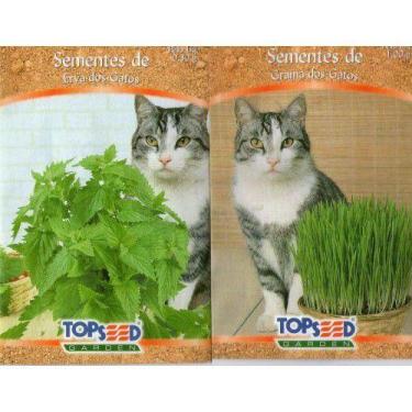Imagem de Sementes De Grama E Erva Dos Gatos  Kit 3 Envelopes De Cada - TOPSEED
