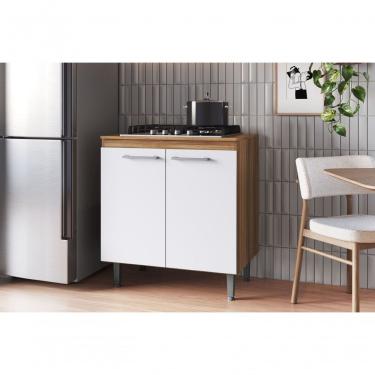 Imagem de Armário De Cozinha Com Balcão E 2 Portas Para Cooktop 4 Bocas Carvalho Branco