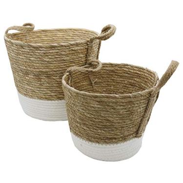 Imagem de Admired By Nature Conjunto de 2 cobertores de encaixar brinquedos com compartimentos de armazenamento de alça Cor natural ABN5E123-NTRL Cesta decorativa em tom branco