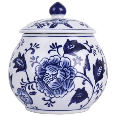 Imagem de Jarra de gengibre de porcelana azul e branca estilo dinastia Ming e Qing - Jarra decorativa chinoiserie floral pintada à mão, vaso de flores de cerâmica e pote de armazenamento para decoração de casa