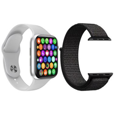 Imagem de Kit 1 Smartwatch Iwo9 Lite Branco + 1 Pulseira Extra Preto