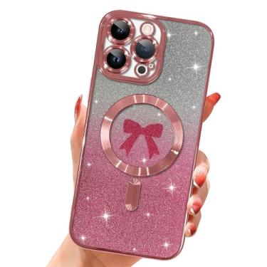 Imagem de Jefonha Capa transparente com glitter magnético para iPhone 16 Pro Max, [compatível com Magsafe] Design de padrão de arco de revestimento luxuoso, protetor completo de lente de câmera TPU macio para