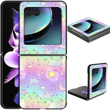 Imagem de GFRGTFHYT Capa protetora à prova de choque para Motorola Razr 2024/Moto Razr 50 fina e leve para PC com arte estrelas lua design à prova de choque