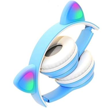 Imagem de Fone de Ouvido Bluetooth com Microfone, Design de Orelhas de Gato, LED Colorido, Sem Fio
