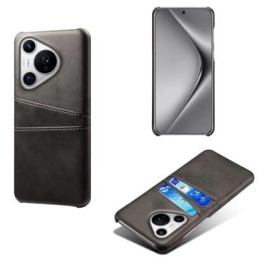 Imagem de Capas Compatível com Huawei Pura 70 Pro Plus,Caso de couro PU-Tampa de telefone a prova de choque com 2 slots de cartão,Proteção anti-impressão digital e anti-gota-Black