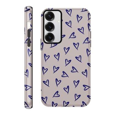 Imagem de Yomjew Capa de telefone fofa com coração de amor para Samsung Galaxy S23 5G capa de 6,1 polegadas, estampa azul coquete design de impressão 2 em 1 brilhante capa de telefone à prova de choque TPU