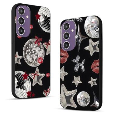 Imagem de Pacote com 2 capas de telefone legais Y2K para Samsung Galaxy S23 FE 16.3 cm, Y3K Cute Stars Kawaii Bow Cases Impressão Lábios Bola Discoteca Capa Padrão Fita Vermelha, Preta Fina Proteção Funda para