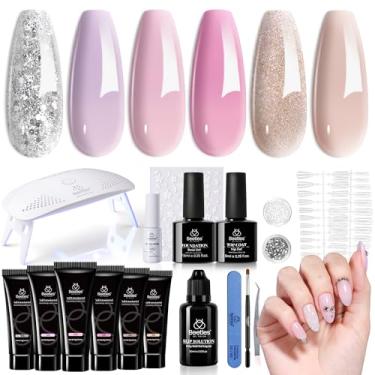 Imagem de beetles Gel Polish Kit De Extensão Unhas Em Poly, 6 Cores, Com Mini Lâmpada, Rosa, Nude, Roxo, Iniciante Para Iniciantes, Soluções Espessamento, Faça Você Mesmo, Casa, Salão, Presente, Mulheres E Me