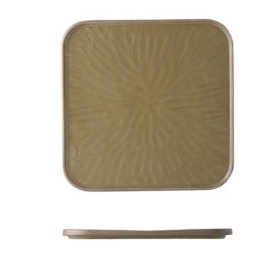Imagem de Prato quadrado de cerâmica grossa retrô estilo ocidental personalizado para restaurante doméstico - 30,5 cm prateado marrom