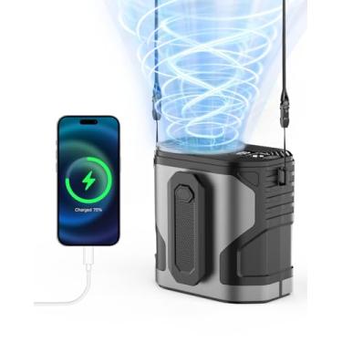 Imagem de YMTHE Ventilador de cintura portátil, ventilador de pescoço recarregável pessoal de 15.000 RPM, fluxo de ar potente de 10 velocidades com bateria de 25H, ventiladores de resfriamento de camisa