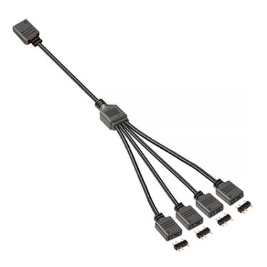 Imagem de Cabo Splitter ARGB 5V 3 Pinos, 1 para 4 Portas, Compatível com Cooler Fan e Fita de LED, Preto, Extensor 30cm